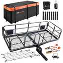 MeeFar High Rail Trailer Folding Hitch Mount Cargo Carrier Basket 60" X 24" X 14"+Waterproof Cargo Bag 20 cu ft (59" 24" 24"), Capacity of 500 Lbs with Hitch Stabilizer, Net, Lock and Straps