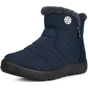 Eagsouni Snow Boots Womens Winter Ankle Boots Ladies Warm Fur Lined Booties Thickening Shoes Zip Flat Sneakers Outdoor Booties 41/9