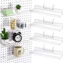 Lounsweer 4 Set Pegboard Shelf Acrylic with Metal Hooks Organizer Accessories Storage for Pegboard Display Wall Craft Room Home Garage Nursery Kitchen(Clear,12 x 4 Inch)
