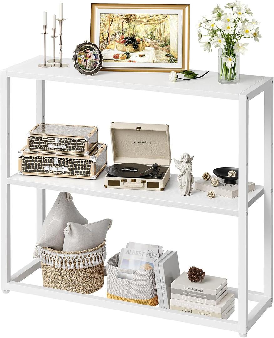 TIQLAB Small Entryway Table, 29.5" Narrow Console Table with Shelves, Sofa Table, Couch Table, Side Table, Entry Table for Hallway, Living Room, Small Space, White