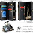 Defencase Compatible with Samsung Galaxy S23 Case Wallet with RFID Blocking Card Holder for Women Men, PU Leather Magnetic Snap Flip Zipper Strap Wallet Phone Case Fit for Galaxy S23 5G 6.1", Black