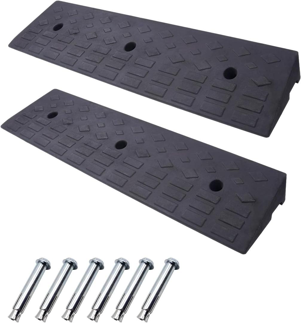 2 Pack 4'' Rise Rubber Curb Ramp Heavy Duty Loading Rubber Curb Ramps 22000lbs (10 Ton) Driveway Ramp Car Slope Ramp for Loading Dock Bike Vehicle Warehouse Sidewalk Wheelchair (4" H)