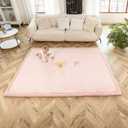 Stylish Coral Velvet Baby Play Mat 60" x 80" Pink Soft 1" Thick High-Density Memory Foam Nursery Rug Playmat for Floor with Non-Slip Backing for Crawling & Playing Non-Toxic, odorless Area Rug