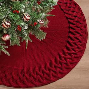 TOCHGREEN Red Knitted Christmas Tree Skirt 48 inches Chunky Cable Knit Thick Rustic Christmas Tree Mat Farmhouse Decor Xmas Tree Base Cover for Home Holiday New Year Party Decor (Red, 48inch)