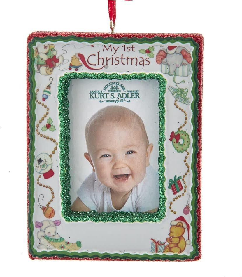 Kurt Adler My 1st Christmas Photo Frame Ornament, 4.25-inch, Multicolor