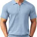COOFANDY Men's Zipper Polo Shirts Short Sleeve Ribbed Knit Polo T Shirts Fashion Casual Golf Shirts (X-Large)