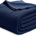 Bedsure Gentlesoft 100% Cotton Blanket Twin XL Size for College Dorm - Cooling Breathable and Soft for Summer, Waffle Weave Twin Blanket for Bed, Dorm Room Essentials, Pageant Blue, 66x90 inches