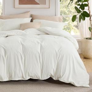 Bedsure Duvet Cover with Fitted Sheet Queen - Deep Pocket, Hotel Luxury Soft Double Brushed Bedding Set with Zipper Closure, 1 Duvet Cover, 1 Fitted Sheet, 2 Pillow Shams, NO Comforter, Cream White