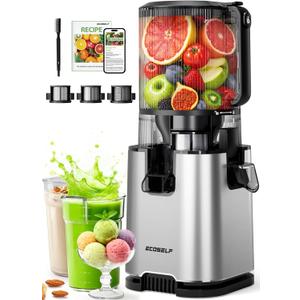 ECOSELF 3-in-1 Juicer with 3 Filters (For Juice/Sorbet/Nut Milk), With 6.0" Extra-Large Mouth Feed Chute for Whole Vegetables & Fruits, Juicer Machines With Large Capacity & Easy to Clean, With Brush (Silver)