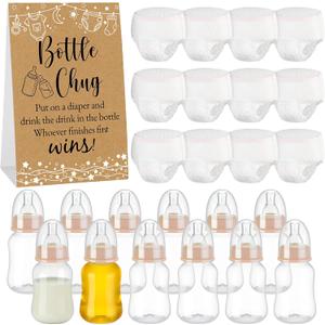 Widecook 12 Set Bottle Chug Baby Shower Games Favors Funny Diaper Change Game Including Plastic Baby Bottles Chug Disposable Diapers Themed Sign for Gender Reveal Party Supplies(Beige,Kraft)
