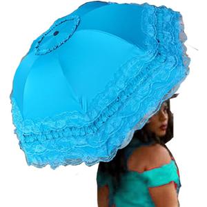 WENDIN Vintage Foldable Lace Parasol Gothic Umbrella rain Anti-uv Protection parasol sunblock umbrella dome Photo Props girls women lace umbrellas (Manual Blue)