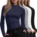 Xaatren 4 Pack Women's Long Sleeve Underscrub Shirt Mock Neck Slim Fit Tops Lightweight Thermal Base Layer Scrubs Undershirts
 Small