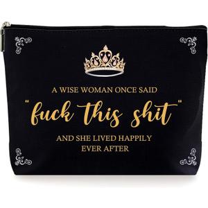 Funny Black Gold Cosmetic Makeup Bags, Birthday Christmas Retirement Travel Gifts for Women, Funny Inspirational Unique Zipper Pouch Bag. (068)