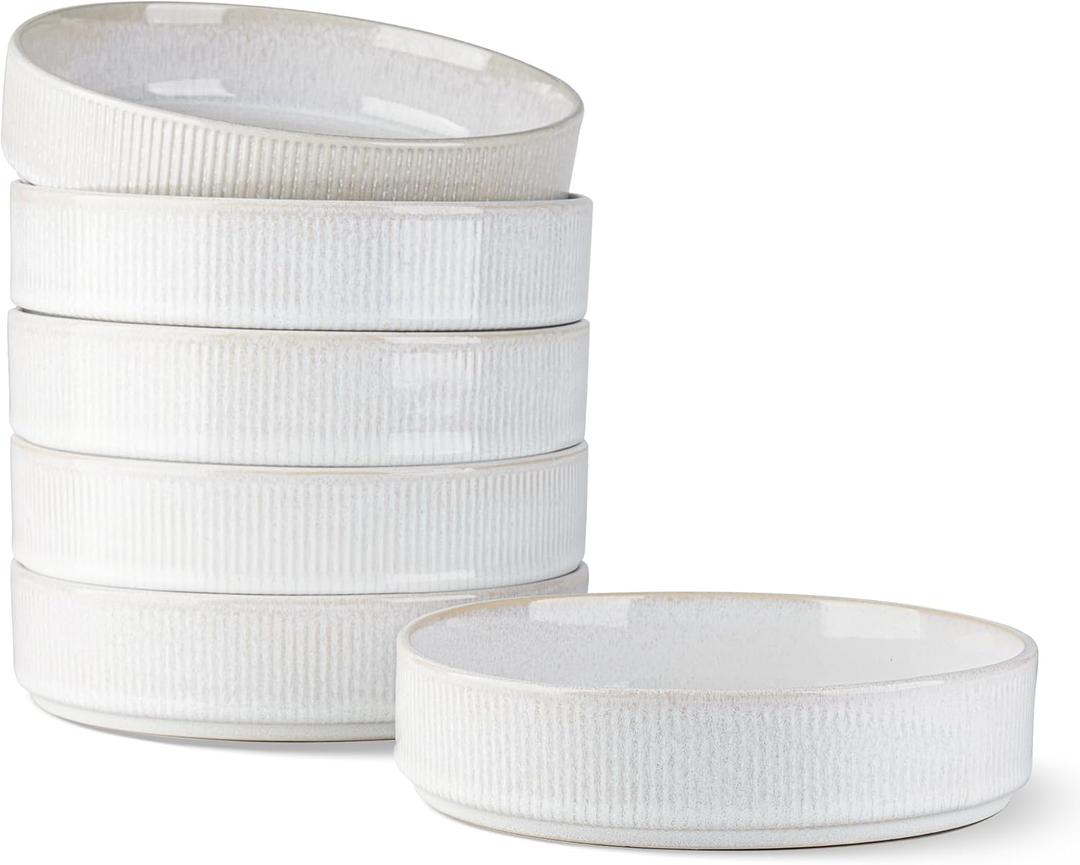 GBHOME 7.5'' Stoneware Pasta Bowls, Serving Bowls Set of 6 for Kitchen, Double Reactive Glaze Bowls for Fruit,Pasta,Salad,Oatmeal,Meal, Microwave Safe (6 pcs),Sugar White