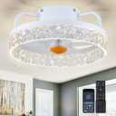 White Ceiling Fans with Lights and Remote - Low Profile Flush Mount Ceiling Fans - 13 Modern Bladeless Enclosed Ceiling Fans with Led Light and Stepless Dimming, White Small Ceiling Fan for Bedroom