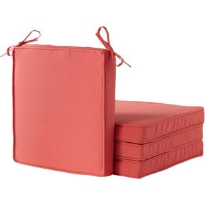 Outdoor 18 inch Square Patio Dining Chair Pads Comfortable Fiber-Filled Seat Cushions with Ties, Reversible Polyester Fabric - Coral, Set of 4