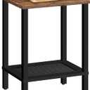 HOOBRO End Table, Small Side Table with 2-Tier Storage Shelves, Nightstand with Faux Rattan Decoration, for Living Room, Bedroom, Rustic Brown and Black BF91BZ01
