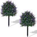 Outdoor Artificial Plants Lavender, UV Resistant Fake Bushes Topiary Boxwood Tree Balls with Ground Spikes for Indoor and Outdoor Porch Yard Farmhouse Terrace Greenery Decoration