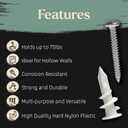 3 x Mortice & Tenon Plastic Drywall Anchors with Screws  50 Pack Self-Drilling Dry Wall Anchors, No Pre-Drill Needed | 75 lb Hold, #8 x 1.25 Anchor Screws, Wall Anchors for Drywall Kit