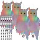 Dyvicl Fake Owl Hanging Reflective Owl for Woodpecker Deterrent 4 Pack, Bonus 6 Reflective Scare Spiral Rods