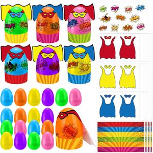 Soulchen 36 Sets Easter Egg Decorating DIY Kit Hero-Themed Egg Crafts with Hero Stickers and Cardstock Eggs Tray for Easter Party Favors, Eggs Hunt Games & DIY Arts Crafts