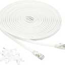Amazon Basics RJ45 Cat 7 Ethernet Patch Cable, Flat, 600MHz, Snagless, Gold Plated, Includes 15 Nails, 30 Foot, White