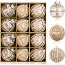 Christmas Ornaments Set 12PCS Rustic Farmhouse Neutral Christmas Ornaments, 3.15" Shatterproof Large Balls Hanging for Xmas Tree, Party Holiday (Champagne White)
