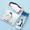 3 Pcs Penguin Lovers Gifts for Women, Penguin Themed 20oz Cup Tumbler Makeup Bag and Figurines Stress Ball Toy Set, Appreciation Gift Ideas for Christmas Winter for Employee Coworker