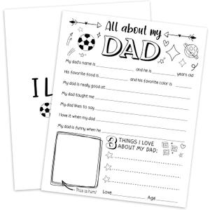 5 Pcs Father's Day Funny Q&A Cards - All About My Dad - Minimalism Fill-in The Blank Coloring Questionnaire Game Cards - Father's Day Birthday DIY Gifts & Keepsake From Daughter Son - A05