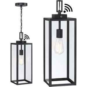 21.5 Inch Dusk to Dawn Outdoor Pendant Light for Porch,Large Size Ceiling Hanging Light with Sensor Exterior Pendant Lantern for Entrance Patio Photocell Porch Hanging Lantern,E26