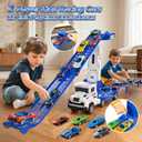 Transport Truck Toys for 3 4 5 6 7 Years Old Boys,Toys Cars Track Set Transporter Trucks with 12 Die-Cast Car Toys 2 Race catapults Dual-Track Model,Toddler Car Toy Set for Kids Boys Girls