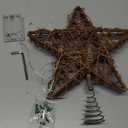Christmas Star Tree Toppers Rattan Natural Xmas Tree Topper Lighted with 10 Inch 50led Warm White Lights, Rustic Star Treetop for Christmas Ornament Indoor Party Decoration