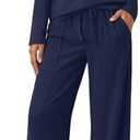 AUTOMET 2 Piece Lounge Sets for Womens Fashion Travel Sweatsuits with Wide Leg Pants Airport Track Basic Business Casual Outfits Clothes Navy L