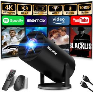 [2026 Upgraded] Mini Projector 4K Supported 1080P FHD - Auto Keystone 270 Rotatable, WiFi 6 & Bluetooth 5.2, Smart Android TV OS, Portable Projector Compatible with HDMI/TV Stick/Laptop/Phone(Black)