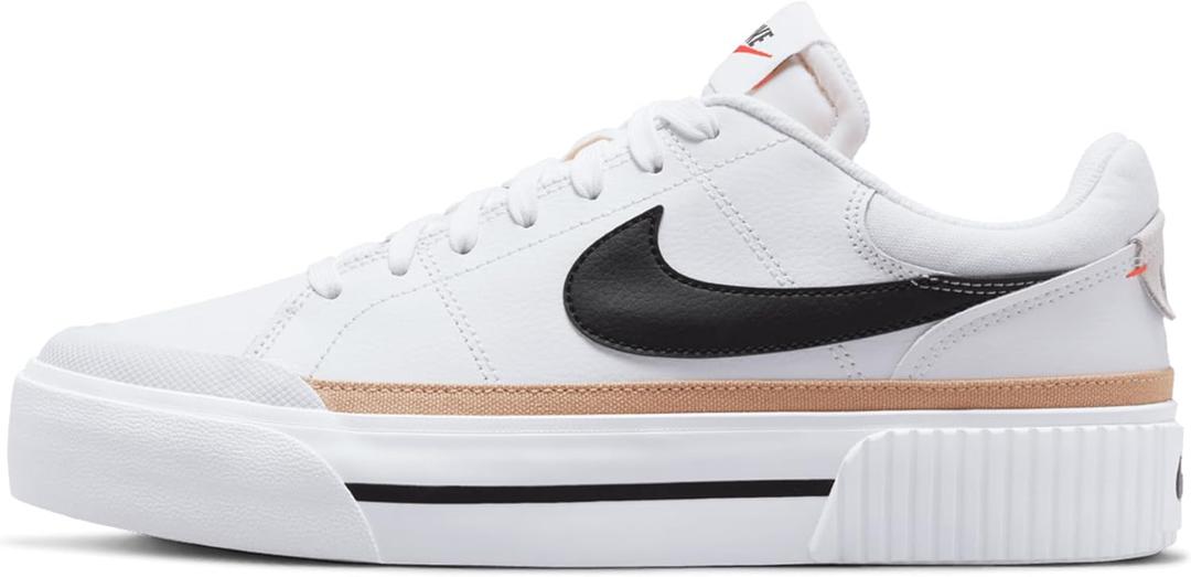 Nike Women's Court Legacy Lift Shoes (10.5, White/Black/Hemp/Team Orange)