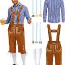 Adult Oktoberfest Costume Outfits Men Bavarian Funny Costumes Set for Halloween Party Beer Festival (Large, Blue)