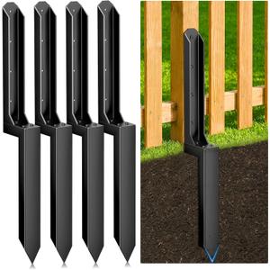 4 Pack Fence Post Repair Kit, Heavy Duty Steel Ground Spike Anchor for Fixing Leaning or Broken 4x4 & 6x6 Wood Posts, No Dig Drive-in Support for Yard, Garden & Fence
