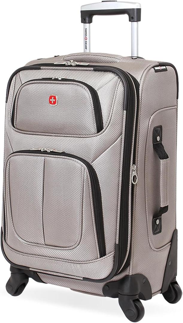 SwissGear Sion Softside Expandable Luggage  Carry-On Suitcase with 360 Degree Wheels & Retractable Handle  21 Inch, Perfect for 1-3 Night Trips  Pewter