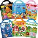 6Set Puffy Sticker Books for Kids 2-4, 3D Reusable Stickers Books for Toddlers 1-3,2-4,Farm+Animal+Dinosaurs+Ocean World+Space+Vehicle