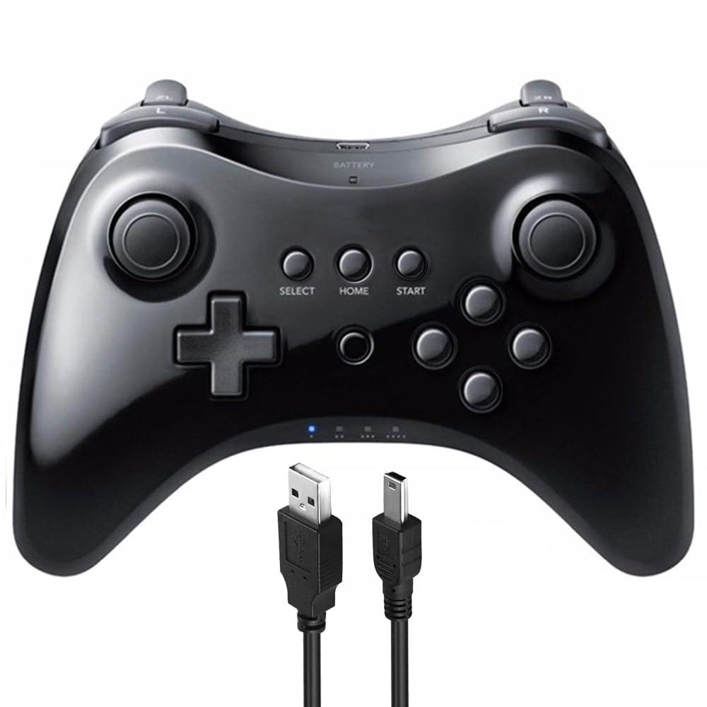 LACTIVX Wireless Pro Controller for Nintendo Wii U Console with USB Charging Cable(Black)