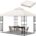 10x10 FT Gazebo Replacement Top, Canopy Replacement Cover Double Tiered for Outdoor BBQ Roof Cover Grill Shelter (Beige)