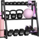 Weight Rack for Home Gym, Dumbbell & Kettlebell Rack
with Side Storage, 600LB Heavy Duty,3 Tier Workout Storage for Dumbbell,Kettlebell,Yoga Mats,Small Fitness Essentials