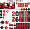 TREWAVE 2026 Graduation Red and Black Party Decorations - 104 Pcs Class of 2026 Graduation Decorations Include Foil Fringe Curtains and Tinsel Table Skirts for High School College Grad Celebrations