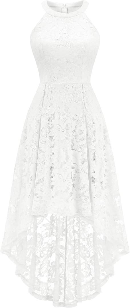 Dressystar Women Halter Lace Wedding Guest Dress Hi-Lo Cocktail Party Bridesmaid Formal Dresses (Small)