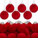 12 Pcs Velvet Christmas Ball Ornament 3.15 Inch Red Flocked Christmas Hanging Ball for Tree Shatterproof Plastic Velvet Balls Ornament for Xmas Tree Holiday Home Party Decoration