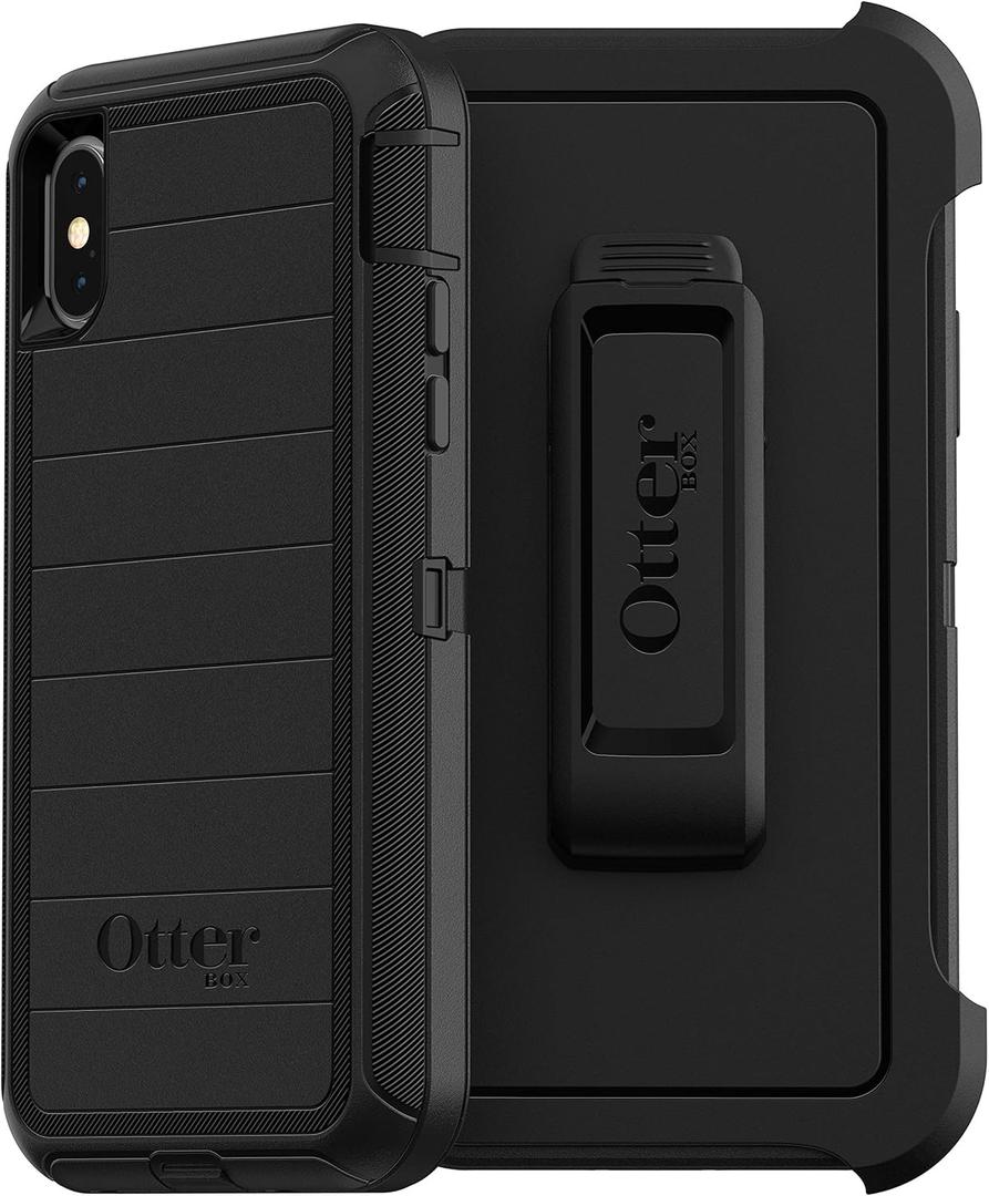 OtterBox Defender Series Rugged Case & Holster for iPhone Xs & iPhone X - Non-Retail Packaging - Black (with Microbial Defense)