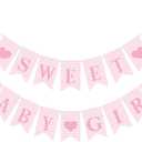 Mindsoft 2 Pcs Pre Strung Pink Gingham Sweet Baby Girl Banner Pink Girl Baby Shower Banner Decorations for Gender Reveal Party Decor Supplies Table Wall Mantel Photo Props