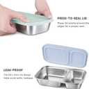 3 Pack Stainless Steel Snack Containers with Silicone Lids, 2-Compartment Snack Containers for Lunch, Office, Travel & CampingAqua, Blue, Grey