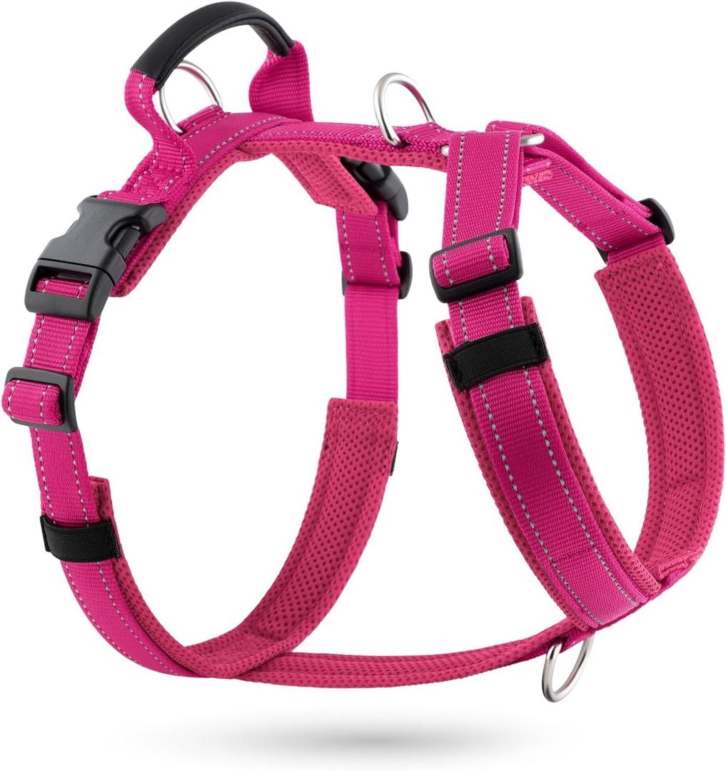 No Pull Dog Harness with Handle, Soft Mesh Padded Adjustable for Small Medium Large Dogs | Reflective Easy Walk Harness with Front Clip for Training, Running & Outdoor (Hot Pink, M)