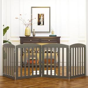 SPIRICH 96" Extra Wide 28" Tall Wooden Freestanding Foldable Dog Gate, Pet Gate Indoor, Dog Gates for Doorways, Stairs, The House, Step Over Puppy Gate, 4 Panels, Grey